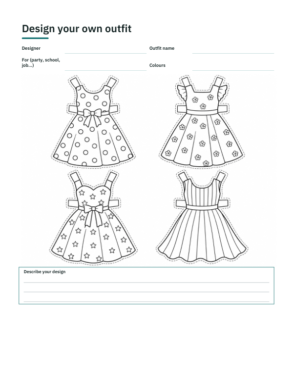 Preview of Printable Paper Doll Design Sheet
